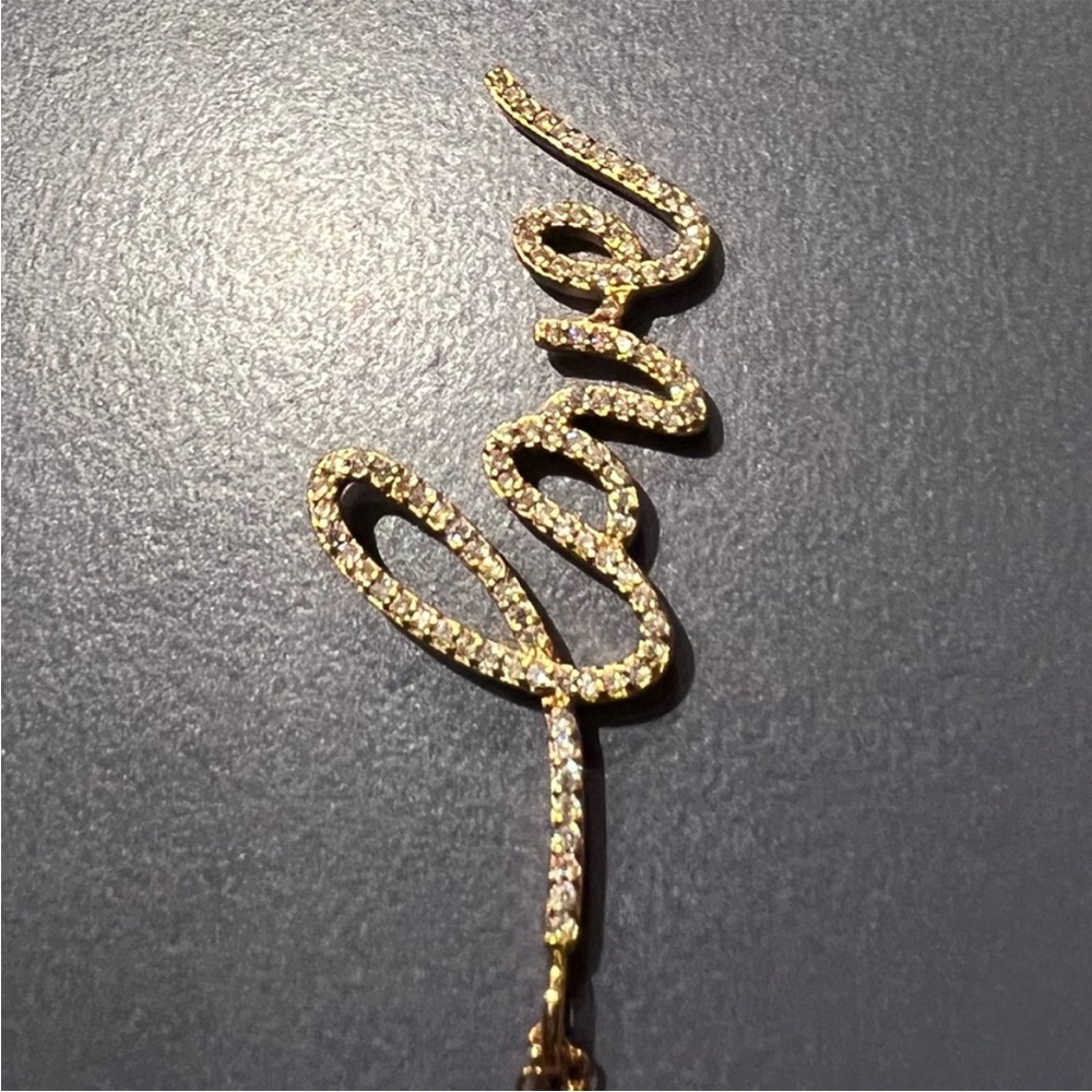 New! The Styled Collection LOVE Script Pendant Necklace Gold Rhinestones - Picture 10 of 12